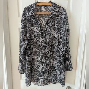 VINTAGE | 90s Extenso Black & White Abstract Sheer Blouse Size 22